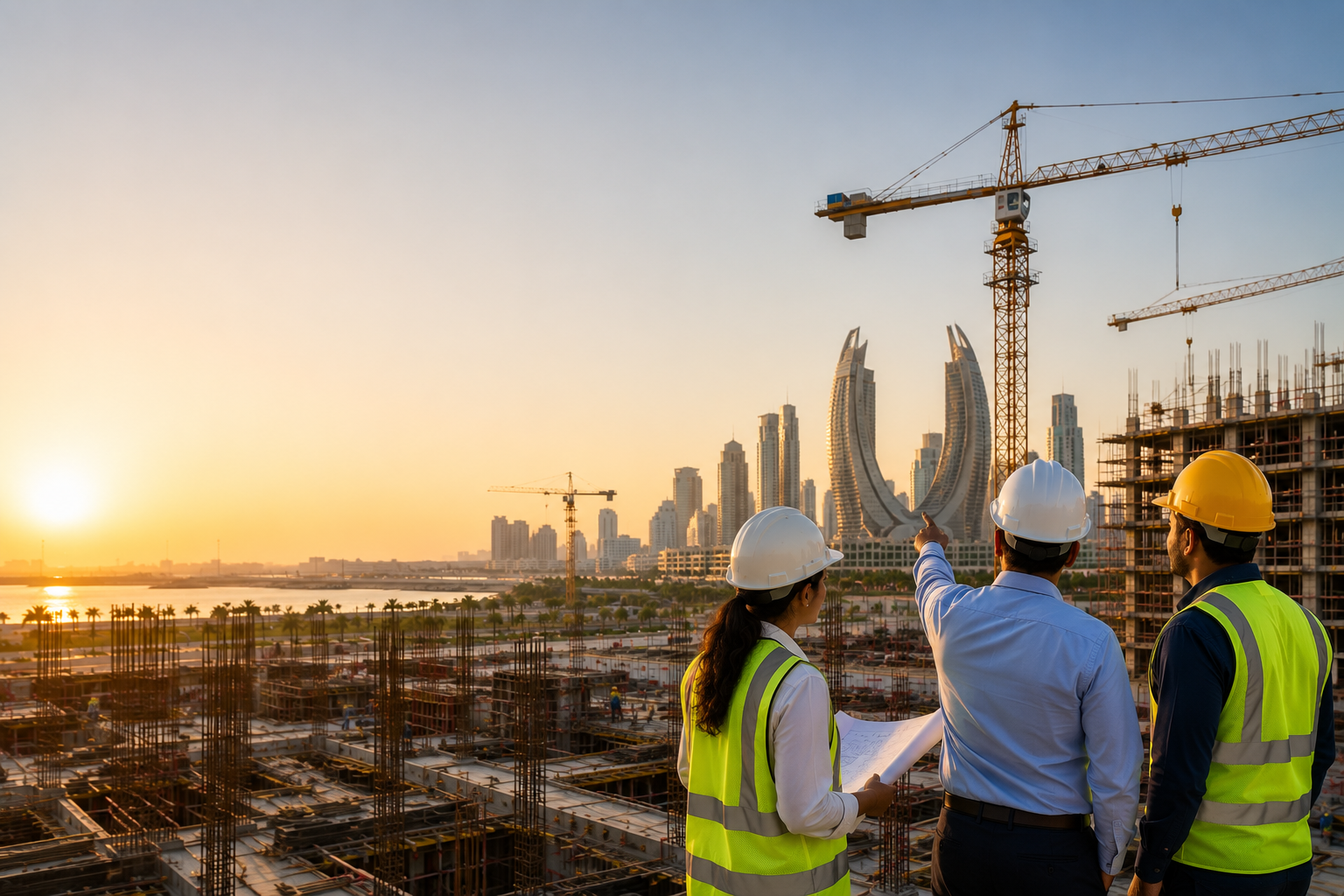 Construction and maintenance team overlooking a project site in Qatar